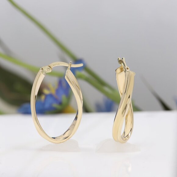 Twisted Italian Gold Hoops real 14k Earrings #36 - Picture 9 of 12